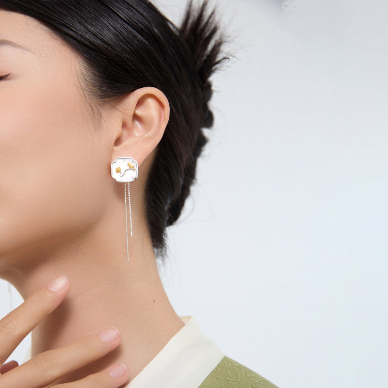 Wusikaoshi S925 sterling silver original design new Chinese style bird lotus cloud window white shell tassel earrings-Mix MIx Style