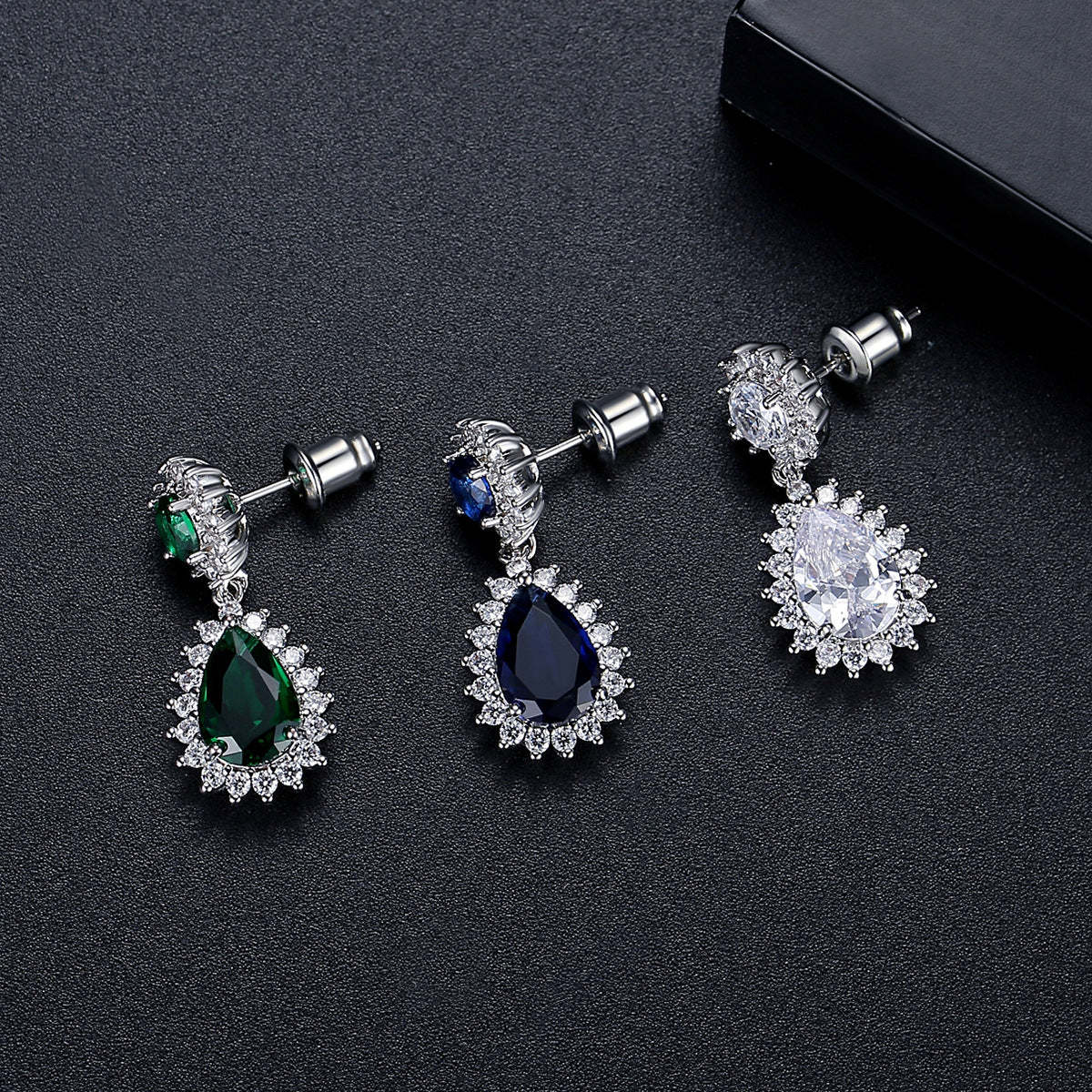 Green - Blue Trendy Pear Cut Moissanite Diamond Elegant 18k White Gold Plated Retro Drop Earrings | Mix Mix Style-Mix MIx Style