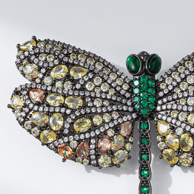 Xiliang Concubine European and American retro Hepburn style copper zircon dragonfly brooch high-end heavy-duty men's and women's clothing corsage-Mix MIx Style