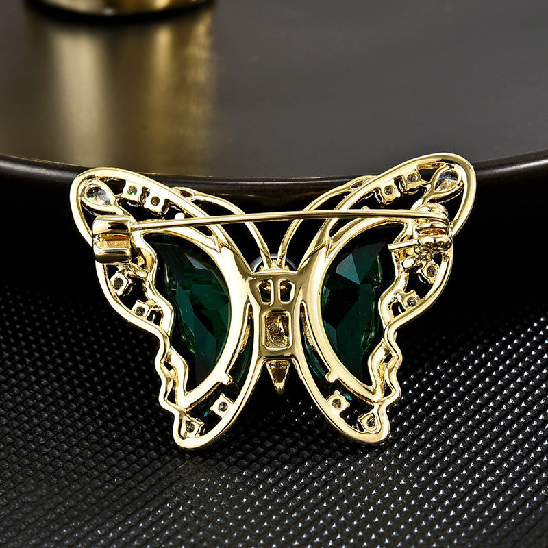 Green light luxury crystal jade wing butterfly brooch for women high-end luxury exquisite brooch design niche suit accessories-Mix MIx Style