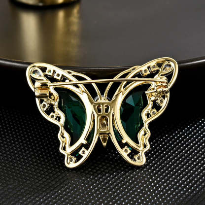 Green light luxury crystal jade wing butterfly brooch for women high-end luxury exquisite brooch design niche suit accessories-Mix MIx Style