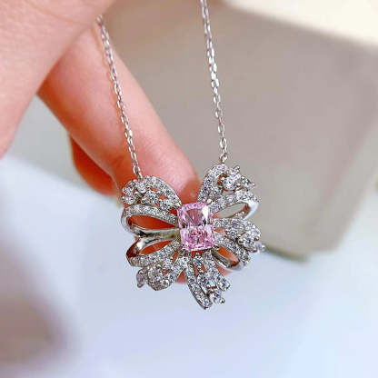Mujing Jewelry 2022 New European 2ct and American Luxury Butterfly Necklace Women Pink Diamond 5*7mm Luxury Sterling Silver Pendant Women-Mix MIx Style