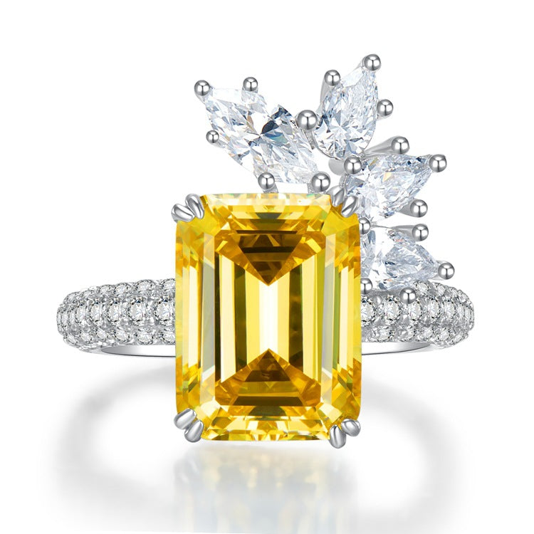 Yellow Rectangular Asscher Cut Moissanite Diamond 4ct 18k White Gold Engagement Ring | Mix Mix Style-Mix MIx Style