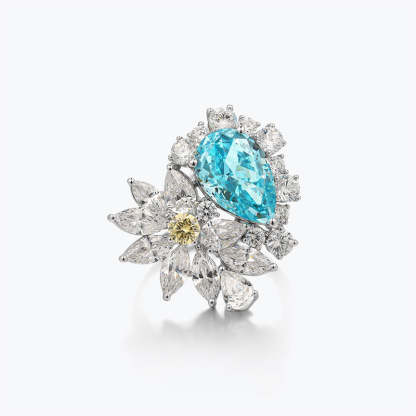 Sky Blue Luxury Flower Pear Cut Moissanite Diamond 4ct 18k White Gold Engagement Ring | Mix Mix Style-Mix MIx Style