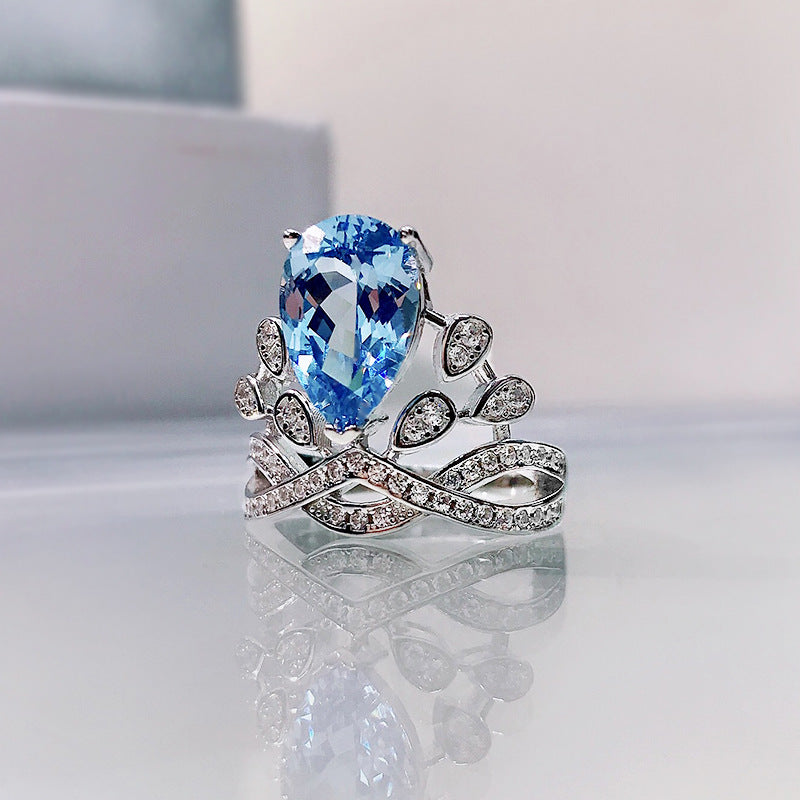 Moissanite Diamond Jewelry Ring 18K Gold Plated Blue Pear Diamond Mix Mix Style [Hot Seller]-Mix MIx Style