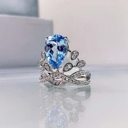 Moissanite Diamond Jewelry Ring 18K Gold Plated Blue Pear Diamond Mix Mix Style [Hot Seller]-Mix MIx Style