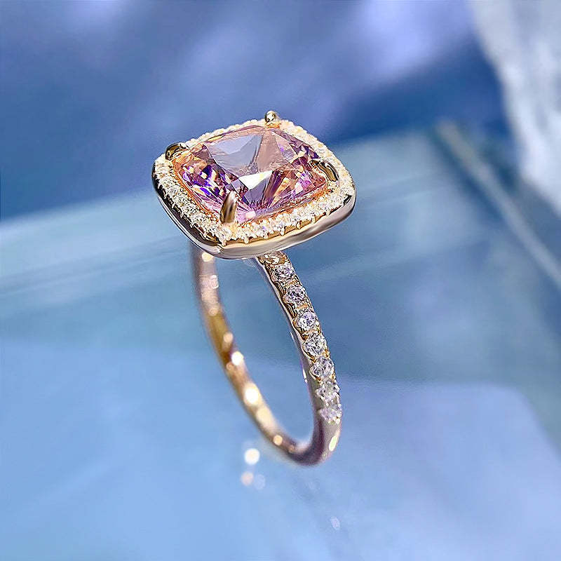 Solitarie Pink Asscher Cushion Cut Moissanite Diamonds 4ct 18k White Gold Plated Engagement Ring-Mix MIx Style