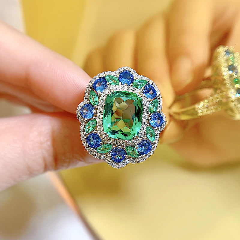 Mujing Jewelry 3ct 2023 New S925 Silver Secret Garden 8*10 Simulation Green Tourmaline European and American Style ins Live Hot-Mix MIx Style
