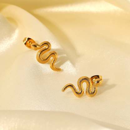 Snake Shaped Trendy Luxury 18k Vermeil Gold Plated Vintage Retro Stud Earrings | Mix Mix Style-Mix MIx Style