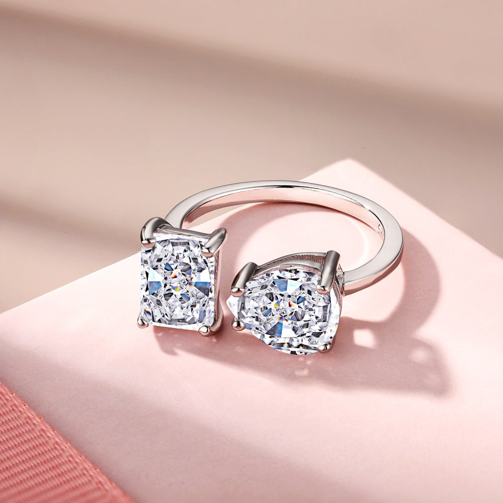 Open Double White Pear Cut Moissanite Diamond 3ct 18k White Gold Plated Engagement Ring | Mix Mix Style-Mix MIx Style