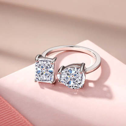 Open Double White Pear Cut Moissanite Diamond 3ct 18k White Gold Plated Engagement Ring | Mix Mix Style-Mix MIx Style