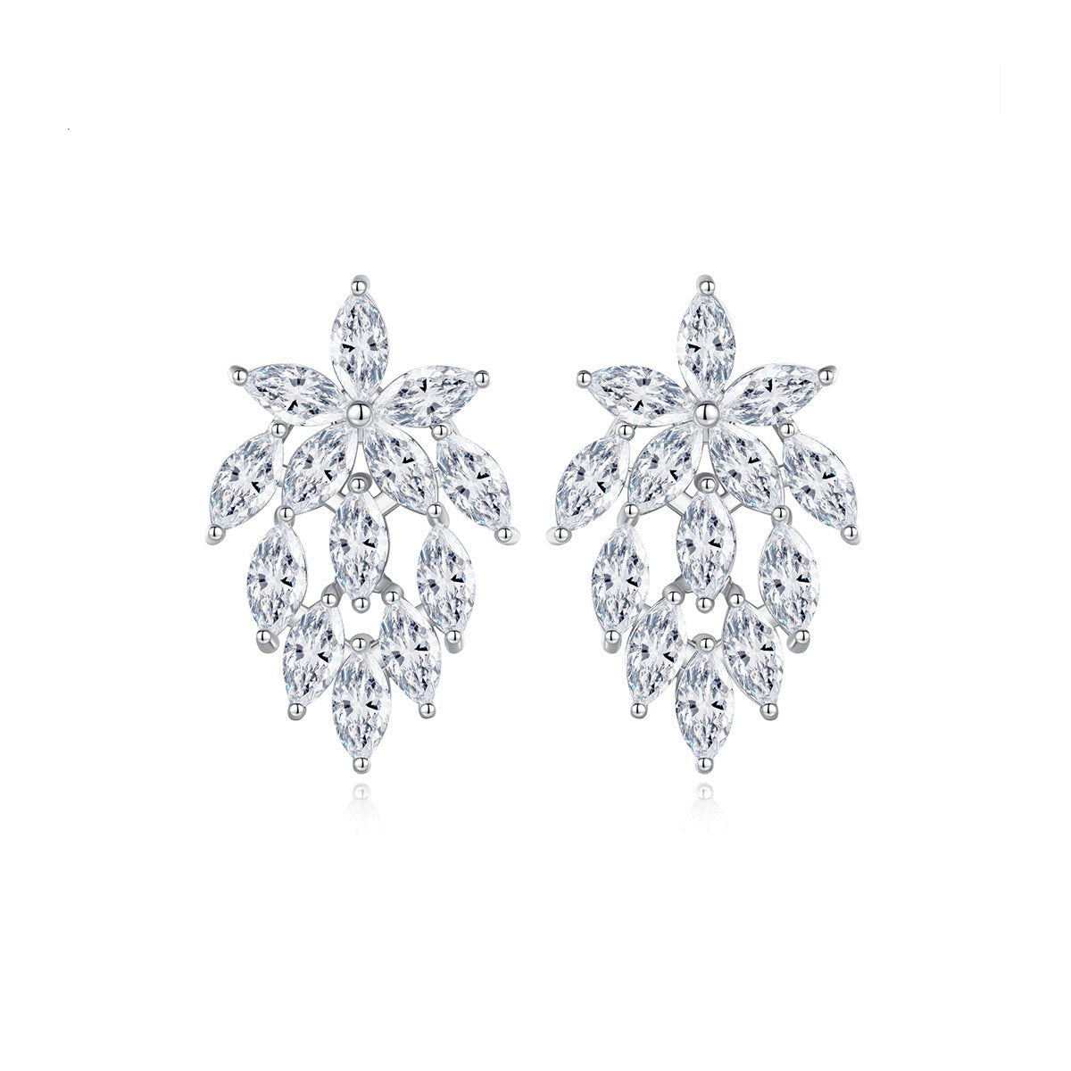 White Leafs Tassel Marquise Cut Moissanite Diamonds Elegant 18k Vermeil Gold Plated Vintage Drop Earrings | Mix Mix Style-Mix MIx Style