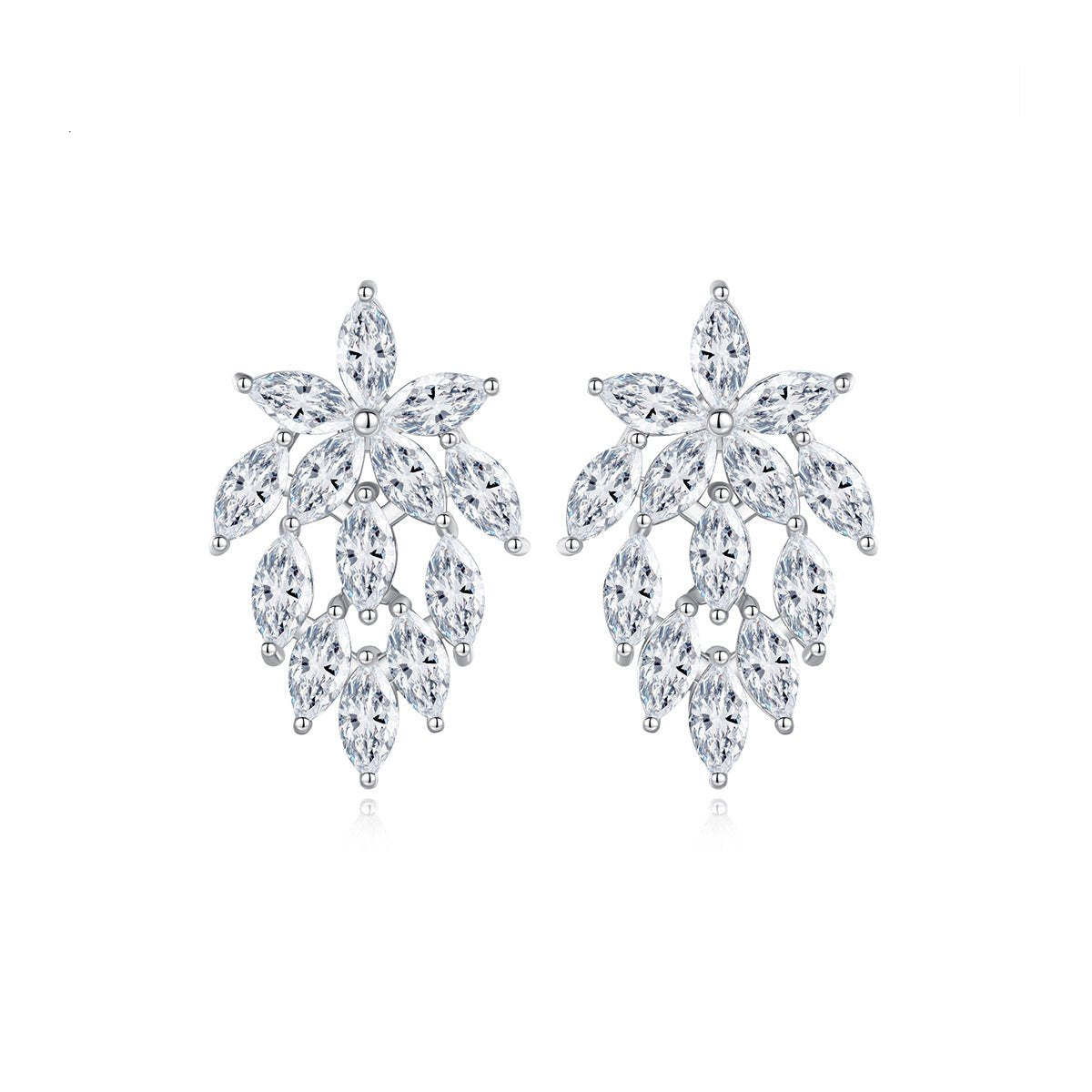 White Leafs Tassel Marquise Cut Moissanite Diamonds Elegant 18k Vermeil Gold Plated Vintage Drop Earrings | Mix Mix Style-Mix MIx Style