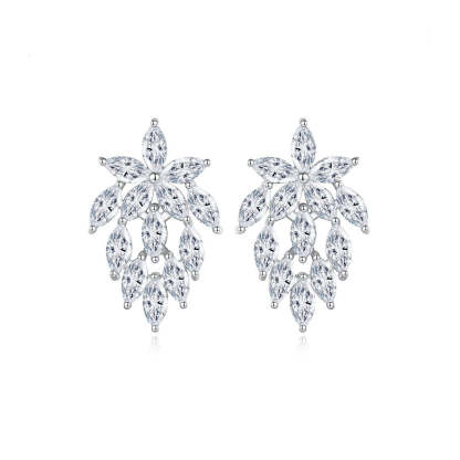 White Leafs Tassel Marquise Cut Moissanite Diamonds Elegant 18k Vermeil Gold Plated Vintage Drop Earrings | Mix Mix Style-Mix MIx Style