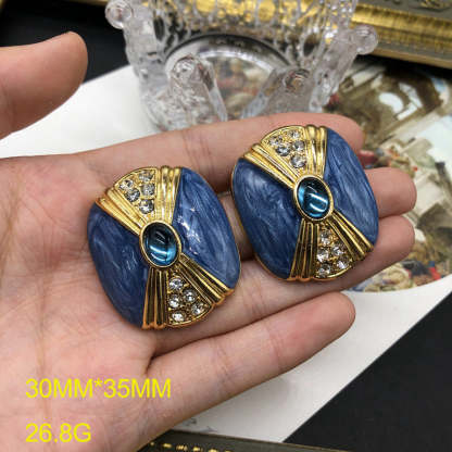 Green - Blue Trendy Oval Cut Moissanite Diamonds Luxury 18k Vermeil Gold Plated Stud Earrings | Mix Mix Style-Mix MIx Style