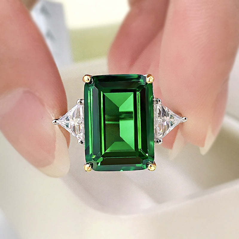 Green Elegant Emerald Cut Moissanite Diamond 4ct 18k White Gold Engagement Ring | Mix Mix Style-Mix MIx Style