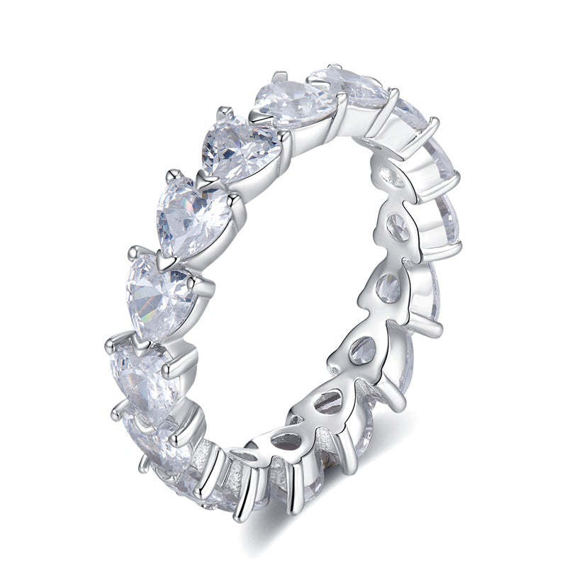 Mujing S925 silver love diamond ring high carbon diamond stacking diamond ring female ins style sweet heart-shaped ring-Mix MIx Style