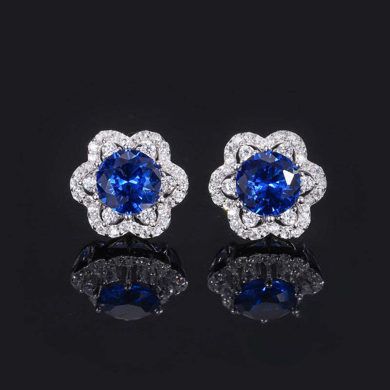 2023 New S925 Silver Jewelry Simulated Red Sapphire Round Niche Set Main Stone 8mm-6mm-Mix MIx Style