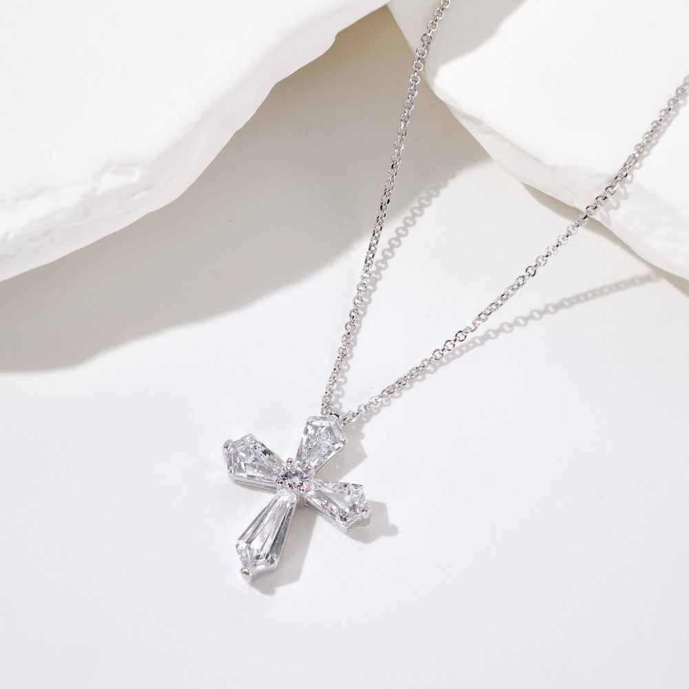 S925 sterling silver necklace women's light luxury high-end super fairy pentagonal zircon cross pendant niche hip-hop necklace-Mix MIx Style