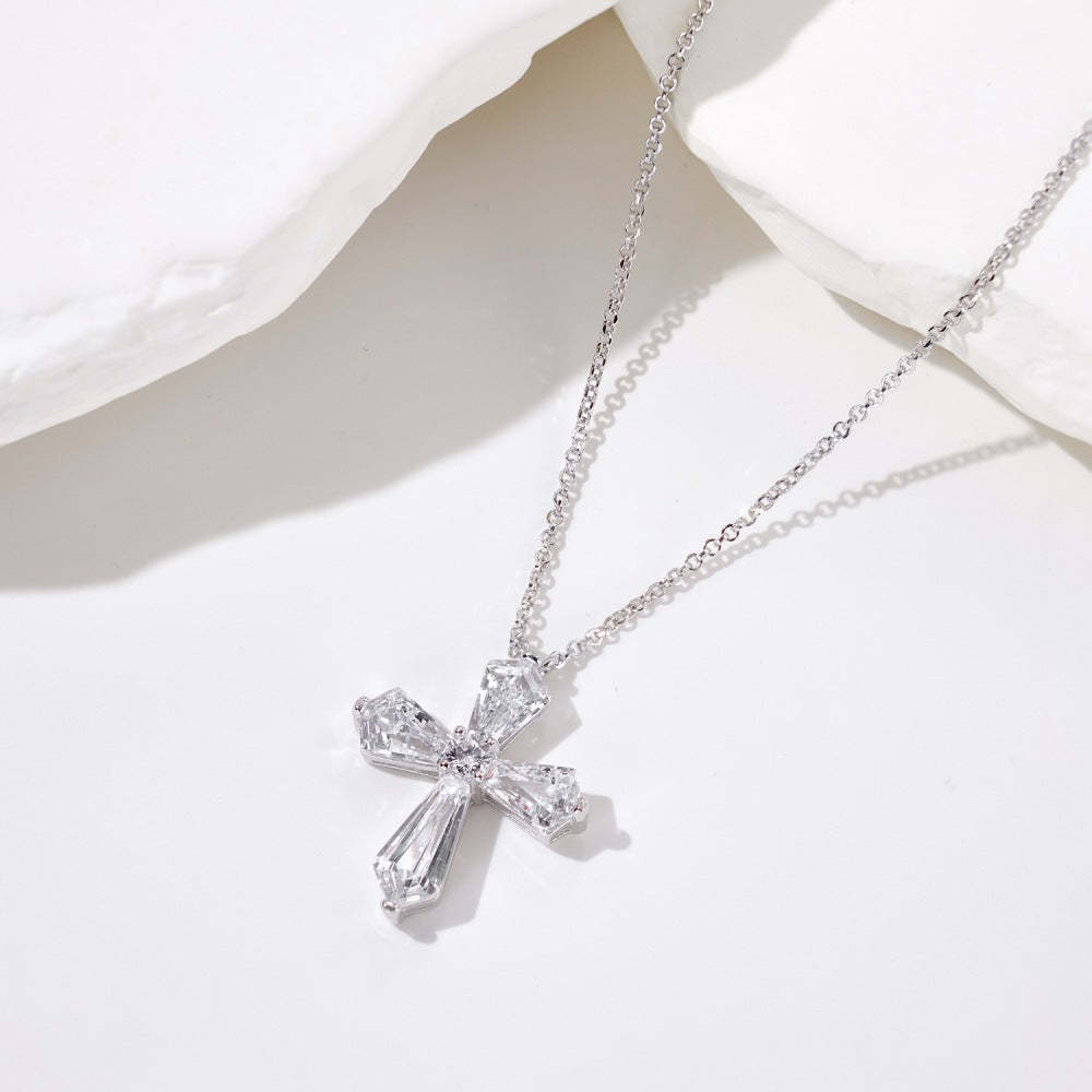 S925 sterling silver necklace women's light luxury high-end super fairy pentagonal zircon cross pendant niche hip-hop necklace-Mix MIx Style