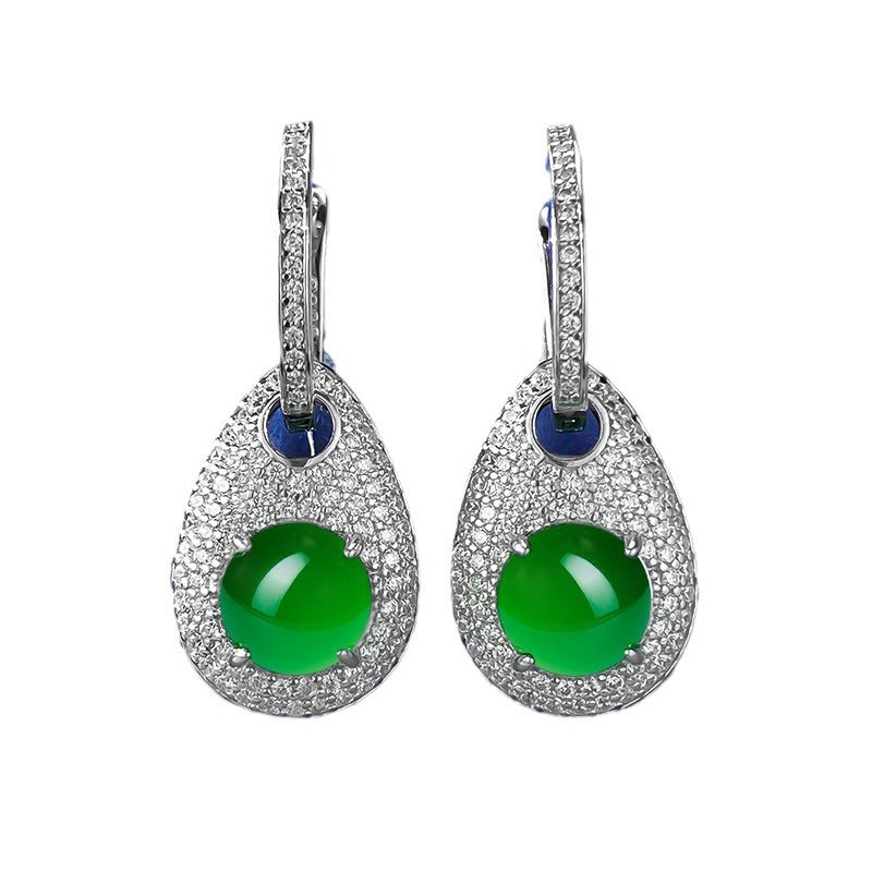 Green & White Zipper Shaped Timeless Moissanite Diamonds Elegant 18k White Gold Plated Drop Earrings | Mix Mix Style-Mix MIx Style