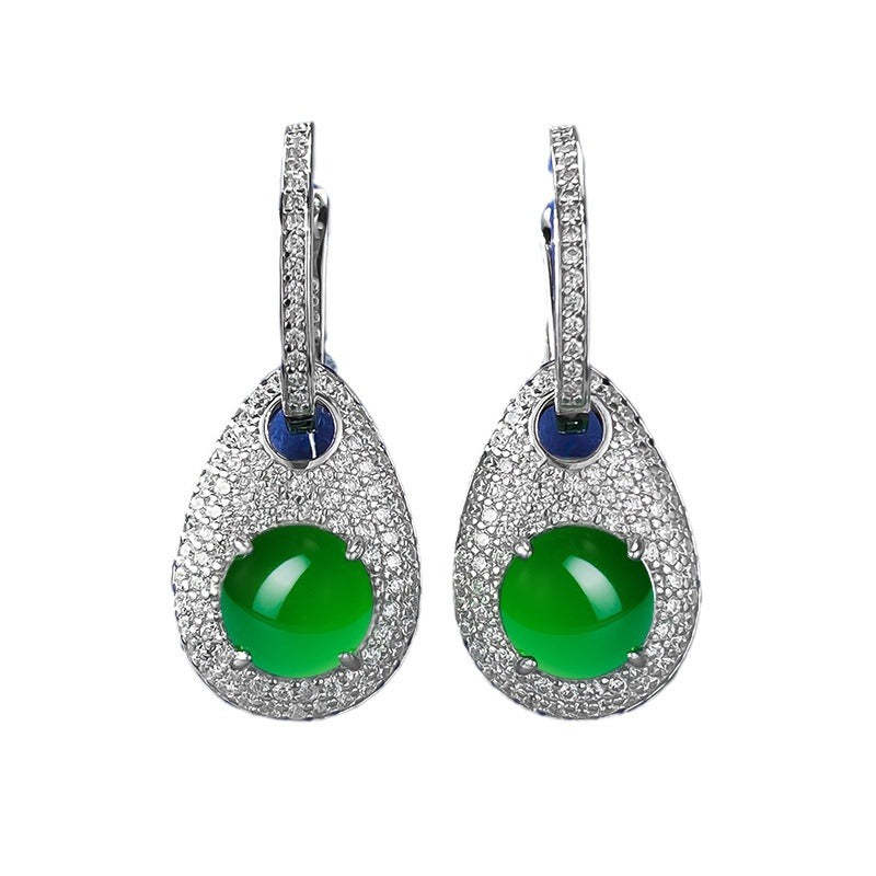Green & White Zipper Shaped Timeless Moissanite Diamonds Elegant 18k White Gold Plated Drop Earrings | Mix Mix Style-Mix MIx Style