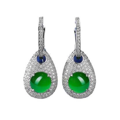 Green & White Zipper Shaped Timeless Moissanite Diamonds Elegant 18k White Gold Plated Drop Earrings | Mix Mix Style-Mix MIx Style
