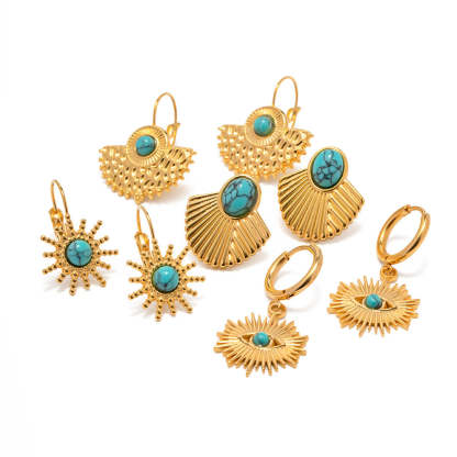 Vintage Green Natural Gem High-End 18k Gold Plated Earrings | Mix Mix Style [Hot Seller]-Mix MIx Style
