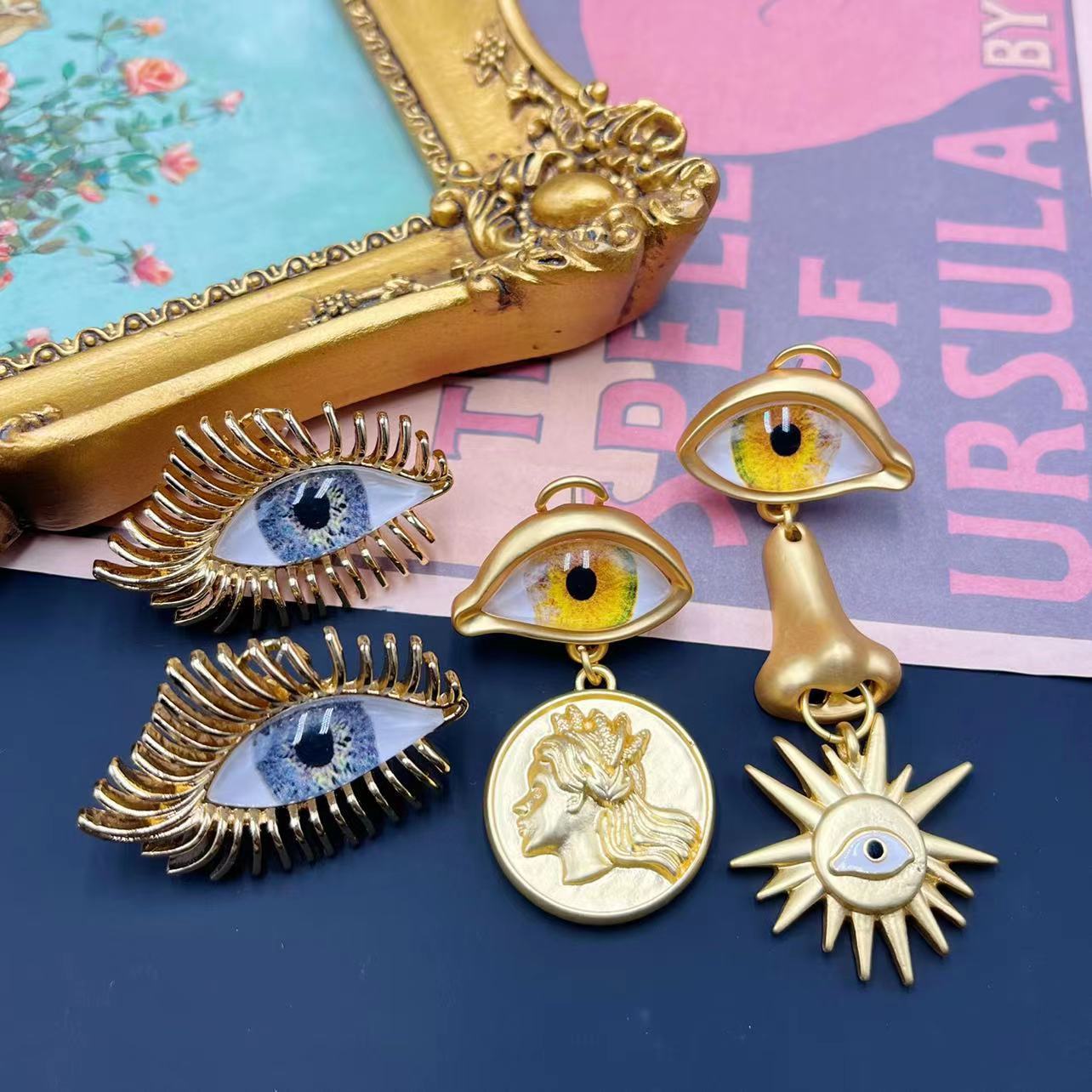 Asymmetric Devils eye Sun Luxury 18k Vermeil Gold Plated Vintage Retro Drop Earrings | Mix Mix Style-Mix MIx Style