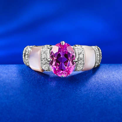 Hot selling new natural pink shell 3ct rupee red diamond ring European and American style high-end 925 sterling silver goddess versatile ring-Mix MIx Style