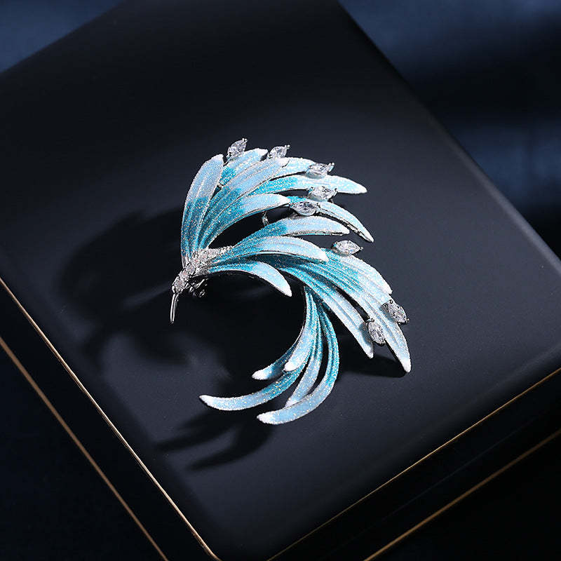 Retro style phoenix corsage cheongsam dress accessories elegant temperament pin Chinese style gradient feather brooch-Mix MIx Style