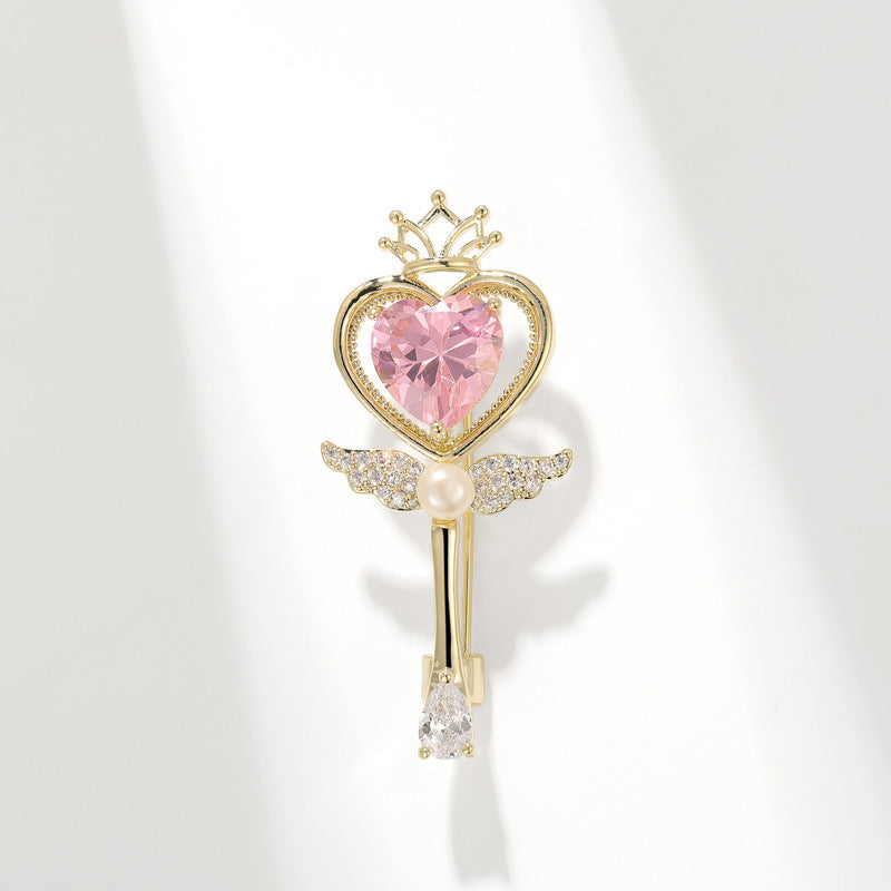 Xiliang Concubine Sweet Girl Pink Zircon Magic Wand Brooch Female Design Niche Cardigan Collar Pin Holiday Gift-Mix MIx Style
