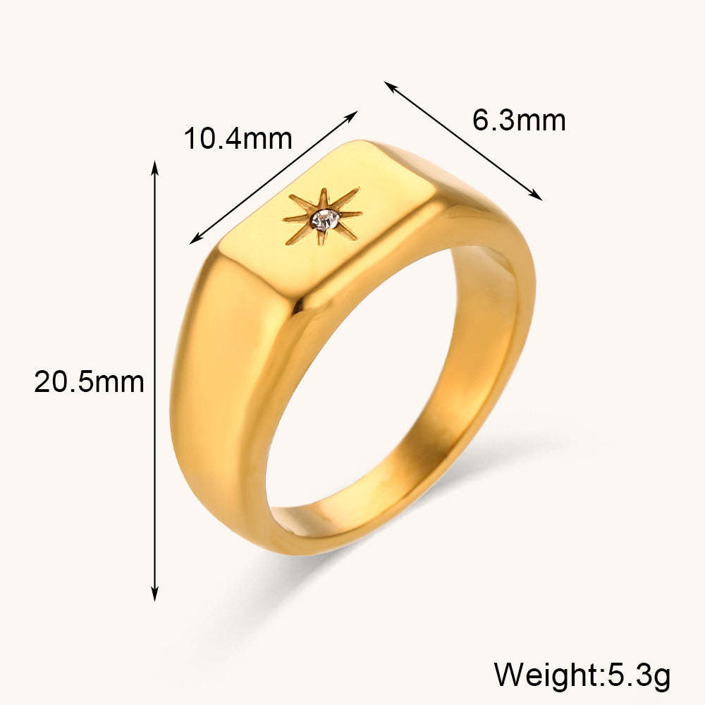 Star Simple Retro Classic Square Thick Diamonds Elegant 18kVermeil Gold Plated Ring Jewelry | Mix Mix Style-Mix MIx Style