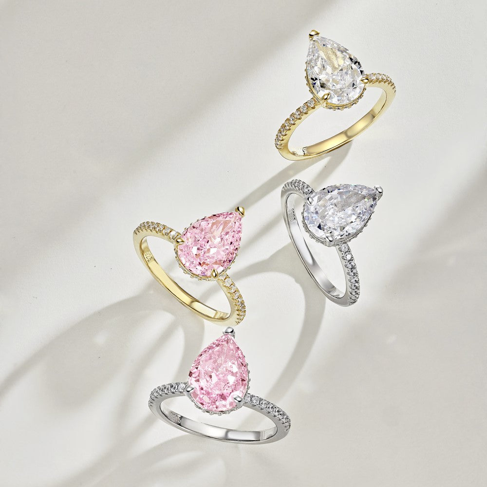 Dainty Pink Pear Cut Moissanite Diamond ct 18k White/Vermeil Gold Plated Engagement Ring | Mix Mix Style-Mix MIx Style