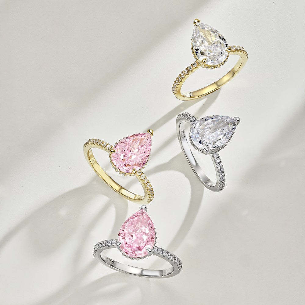 Dainty Pink Pear Cut Moissanite Diamond ct 18k White/Vermeil Gold Plated Engagement Ring | Mix Mix Style-Mix MIx Style