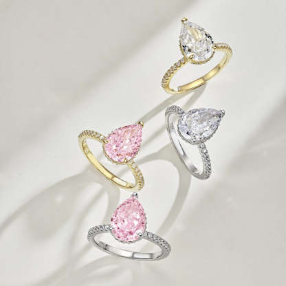 Dainty Pink Pear Cut Moissanite Diamond ct 18k White/Vermeil Gold Plated Engagement Ring | Mix Mix Style-Mix MIx Style