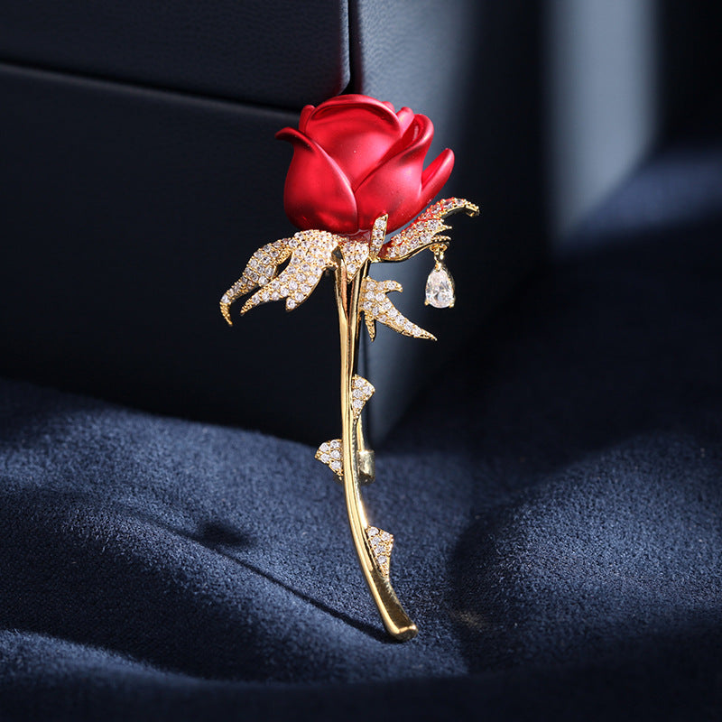 Korean retro atmospheric zircon corsage high-end zircon pin coat coat jewelry red rose brooch for women-Mix MIx Style