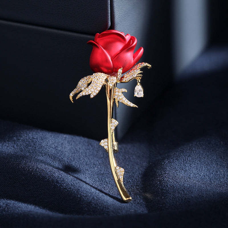 Korean retro atmospheric zircon corsage high-end zircon pin coat coat jewelry red rose brooch for women-Mix MIx Style