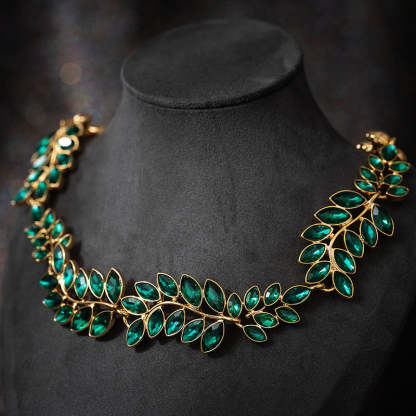 Retro Classic Green Leafs Marquise Diamonda Luxury 18k Gold Plated Necklace Earring Jewelry Set | Mix Mix Style-Mix MIx Style