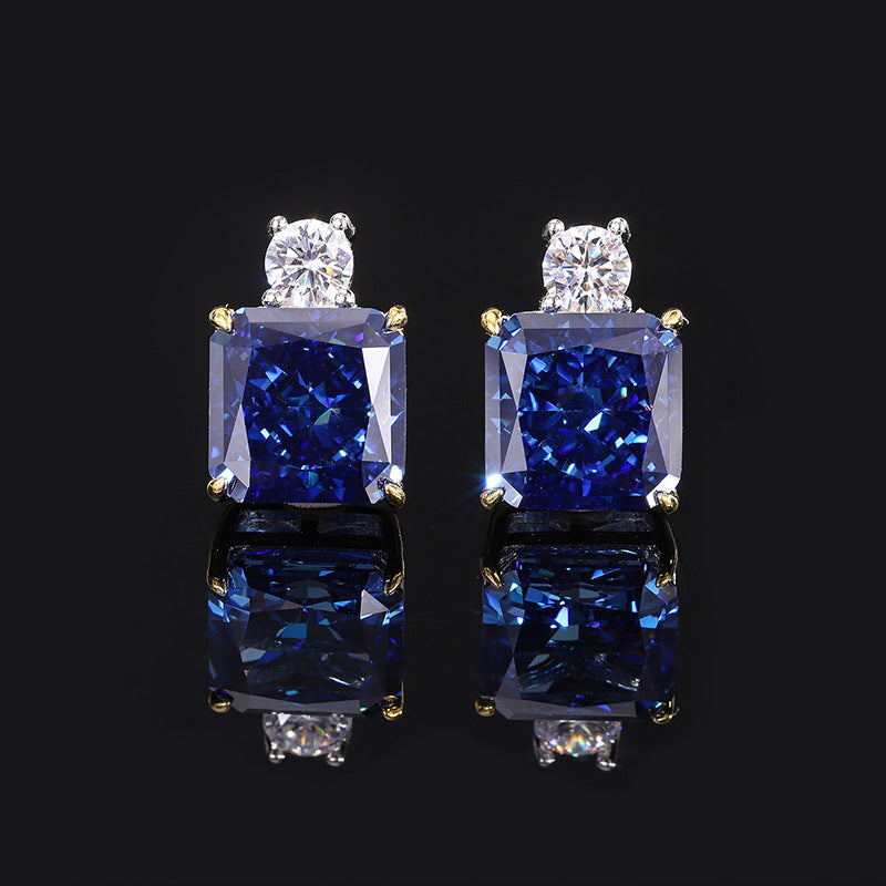 S925 Silver Hot Sale High Carbon Diamond Radiant Cut Royal Blue Pendant Ring 14*14 Earrings 10*10 Women's Set-Mix MIx Style