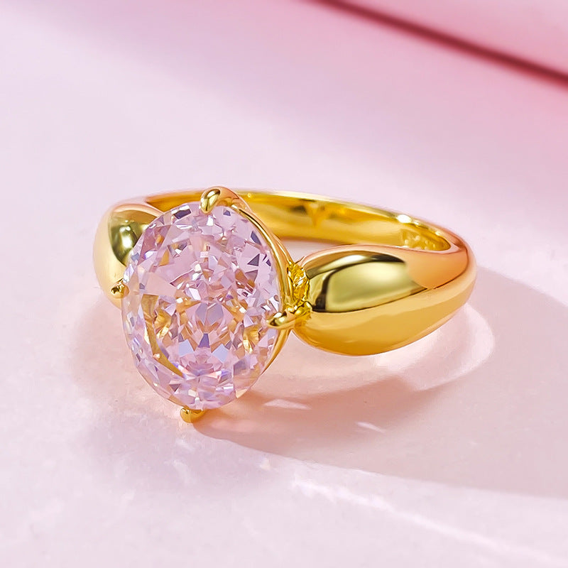 Mujing Jewelry Hot Selling New Imported High Carbon Diamond 2.5ct 8*10mm Ice Flower Cut Pink Diamond 925 Silver European and American Style Ring-Mix MIx Style