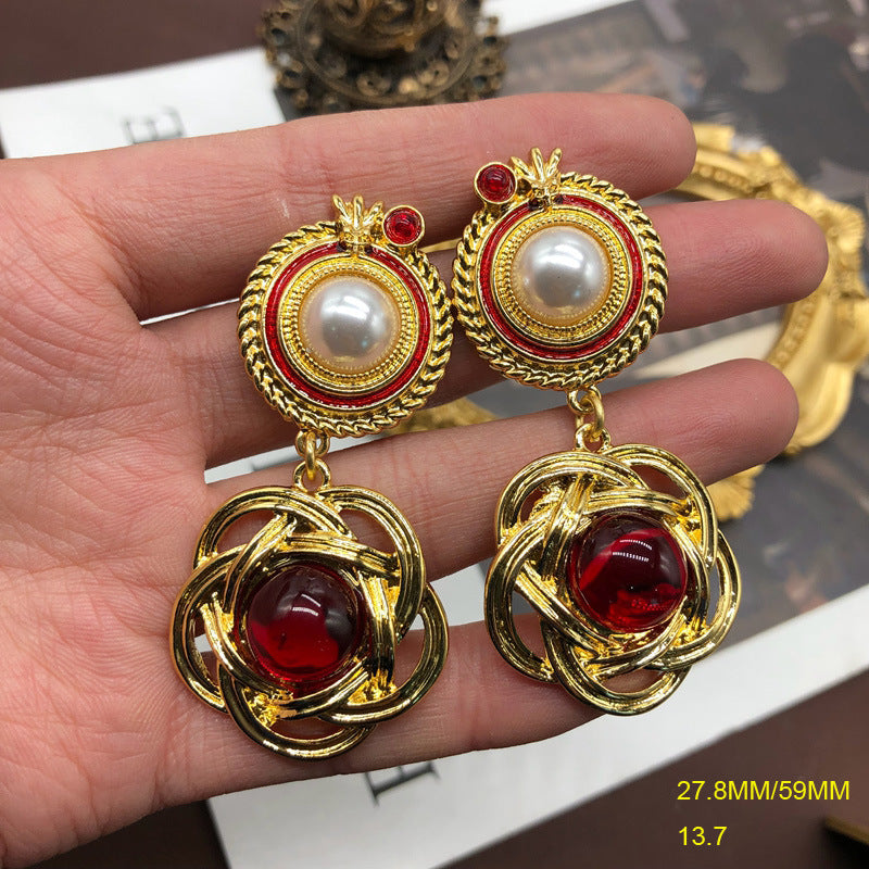 Embelished Red - Multicolor Akoya Pearl & Moissanite Diamonds Elegant 18k Vermeil Gold Plated Drop Earrings | Mix Mix Style-Mix MIx Style