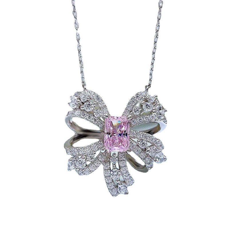 Mujing Jewelry 2022 New European 2ct and American Luxury Butterfly Necklace Women Pink Diamond 5*7mm Luxury Sterling Silver Pendant Women-Mix MIx Style