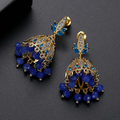 Multicolor Tassel Bell Shaped Moissanite Diamonds Luxury 18k Vermeil Gold Plated Vintage Retro Drop Earrings | Mix Mix Style-Mix MIx Style