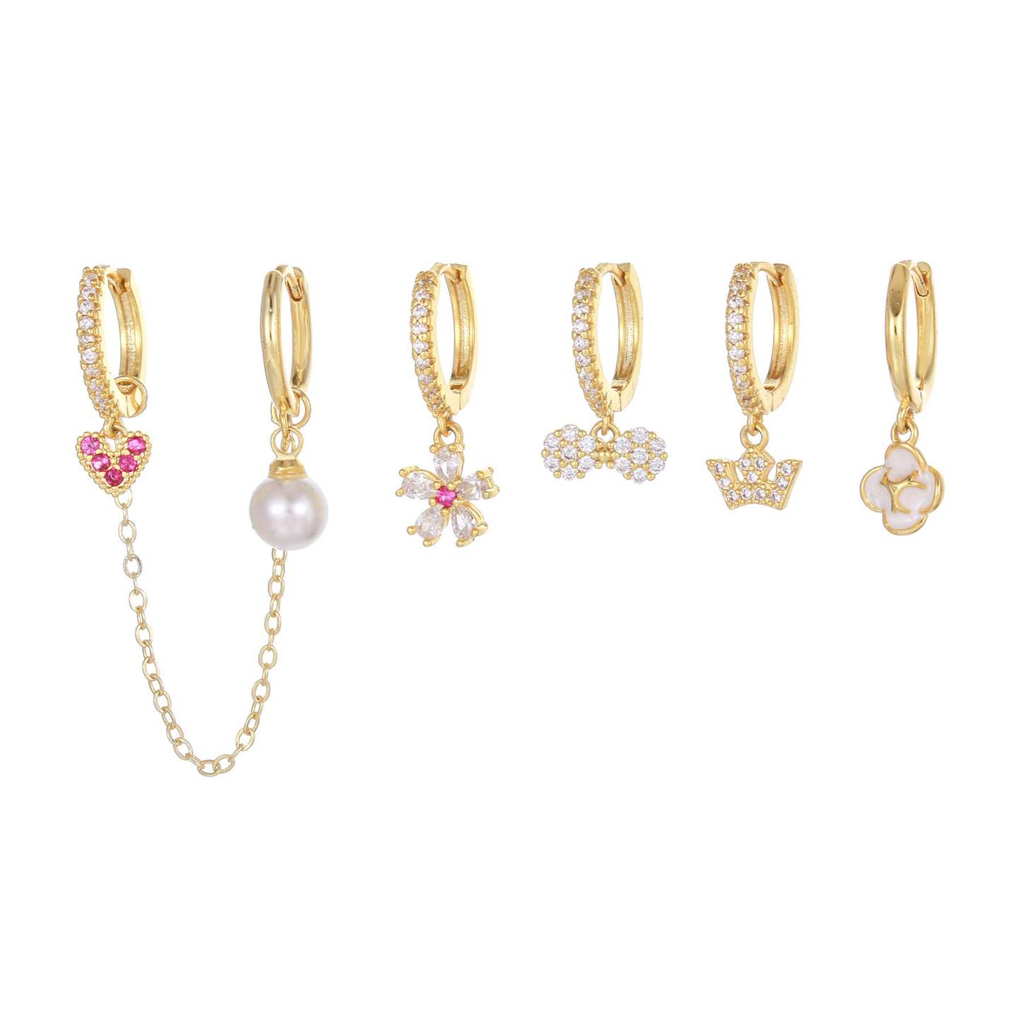 Japanese and Korean flower pearl heart earrings set niche design ear clips fashionable 2024 new trend earrings-Mix MIx Style