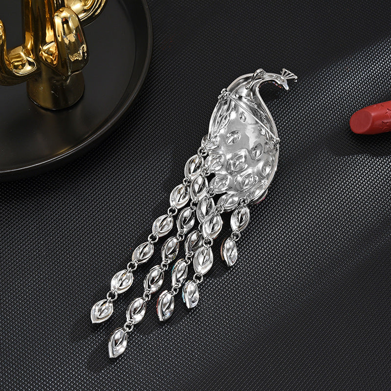 New heavy industry luxury high-end long tail colorful zirconium tassel peacock brooch exquisite high-end full inlaid copper corsage wholesale-Mix MIx Style