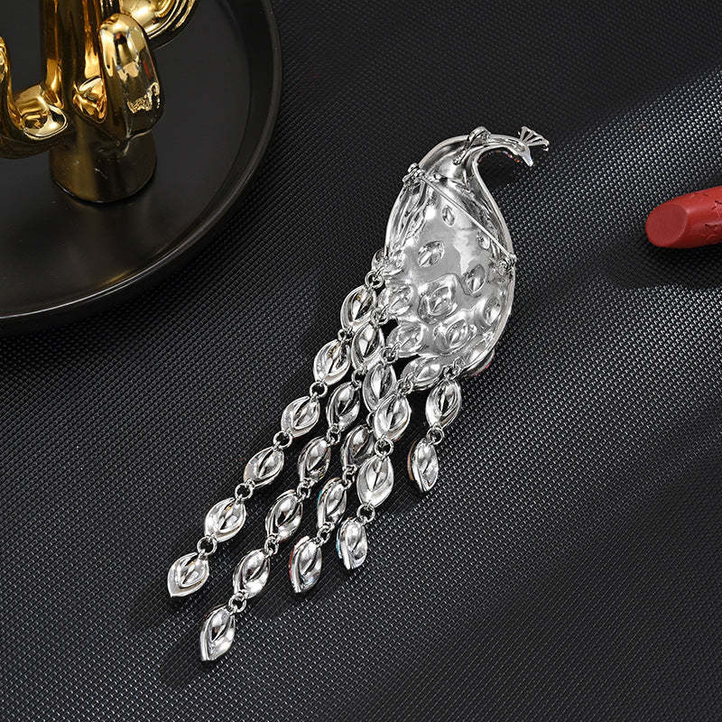 New heavy industry luxury high-end long tail colorful zirconium tassel peacock brooch exquisite high-end full inlaid copper corsage wholesale-Mix MIx Style