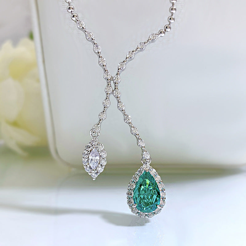 Mujing Jewelry 2023 European 3ct and American New Products 925 Silver Paraiba 7*11 High Carbon Diamond Necklace Women's Clavicle Chain Pendant-Mix MIx Style