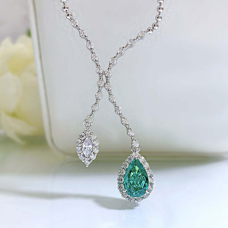 Mujing Jewelry 2023 European 3ct and American New Products 925 Silver Paraiba 7*11 High Carbon Diamond Necklace Women's Clavicle Chain Pendant-Mix MIx Style