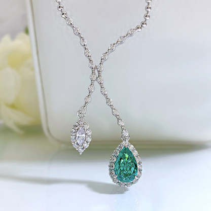 Mujing Jewelry 2023 European 3ct and American New Products 925 Silver Paraiba 7*11 High Carbon Diamond Necklace Women's Clavicle Chain Pendant-Mix MIx Style